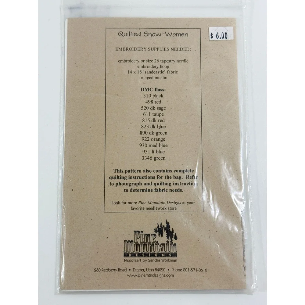Pine Mountain Designs Quilted Snow-Women Pattern Unisex OS Tan Winterfest 2000